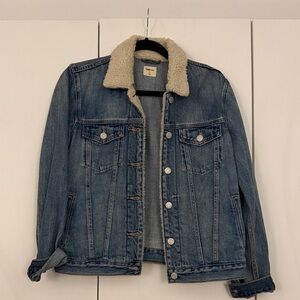 GAP Blue Denim Jacket with Cream Sherpa Collar